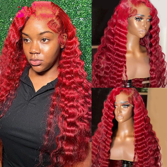 Red Deep Wave Hair Wig - Realistic Human Hair Wig for Stunning Style