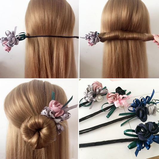 Bun Hair Half Bun Pearl Flower Hair Plate Elastic Korean Half Bun Hair Accessories